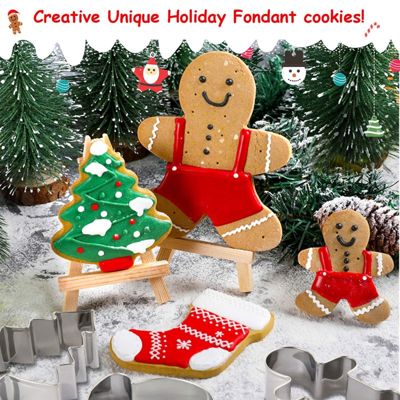 Q-BAKER Christmas Cookie Cutters, 4 PCS Stainless Steel Holiday Shapes Santa Face,Snowman Face, Reindeer Face, Gift Box Cookie Molds - Image 3